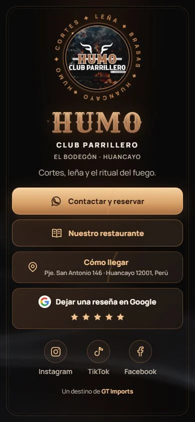 Captura real de la página de Humo, con su identidad de parrilla y sus enlaces